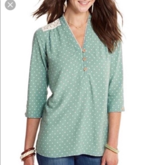 Matilda Jane Tops - Matilda Jane Enticing Eyelet Green Polka Dot Blouse